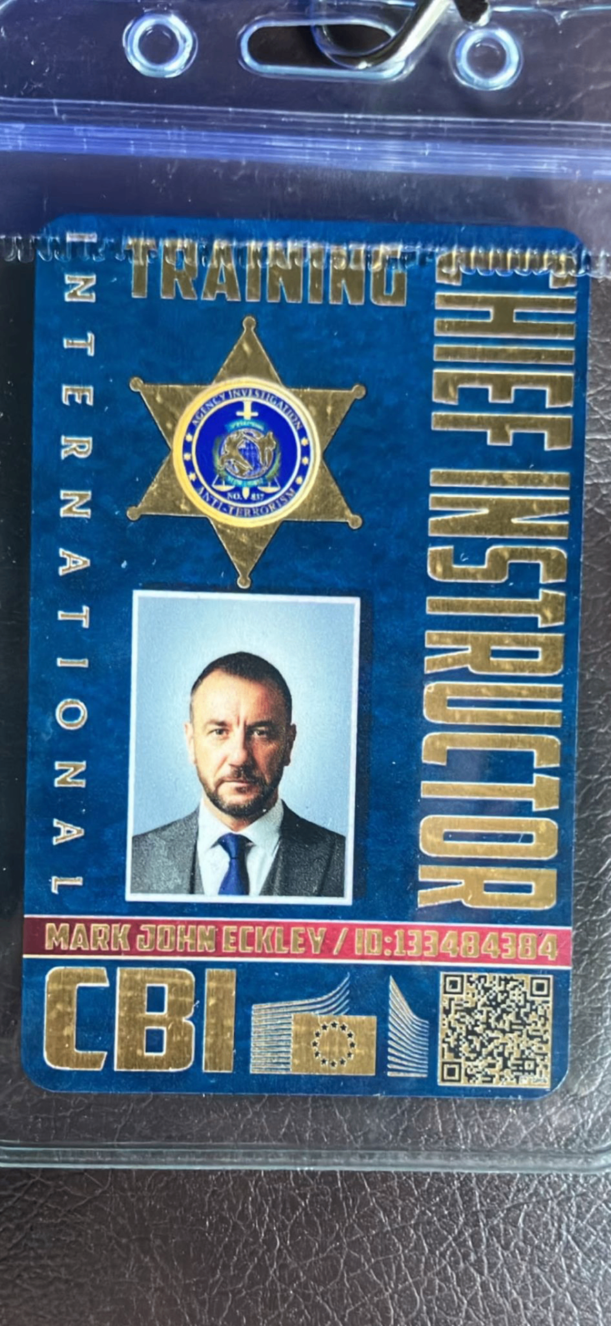 Mark John Eckley CBI International Chief Training Instructor and International Anti-Terrorism identification card